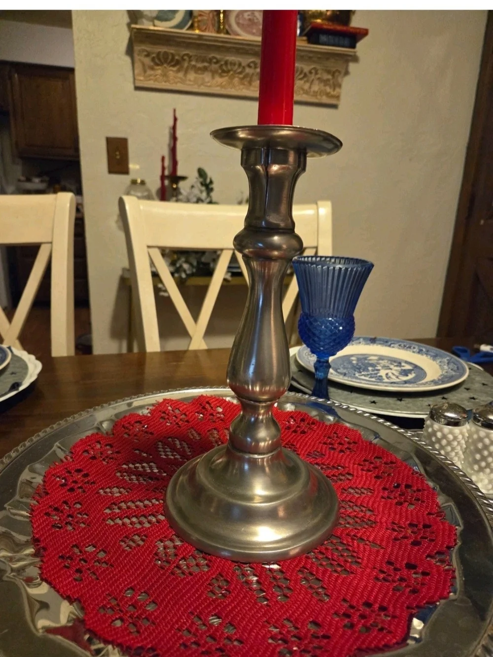 pewter Colonial-style candle stick Vintage